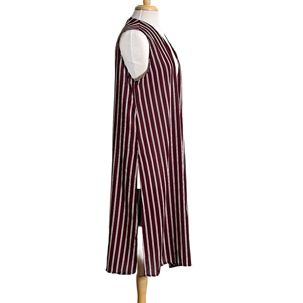 LuLaRoe Joy Burgundy Striped Long Sleeveless Vest Women’s Size M - Picture 7 of 9
